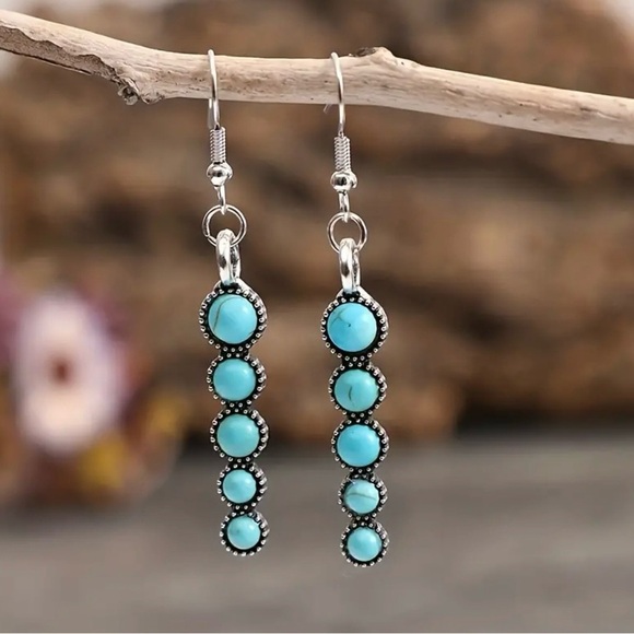 Drop Turquoise Earrings Dangle western earrings BOHO turquoise jewelry trendy - Picture 3 of 6